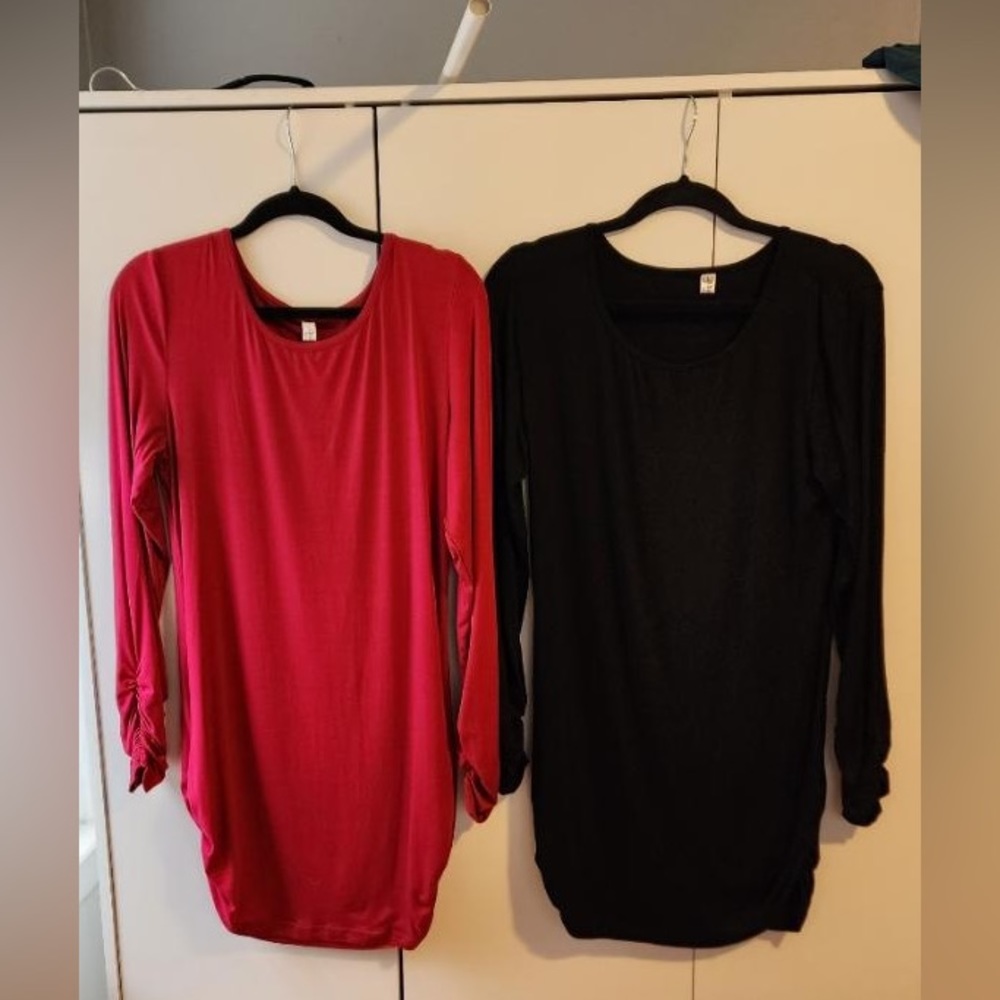 TWO sheen tunic dresses long sleeve size Large